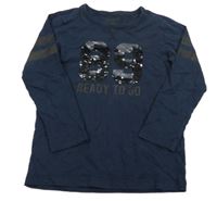 Tmavomodré triko s číslem z flitrů Tchibo