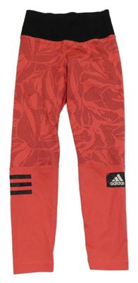 Korálovo-černé vzorované sportovní funkční legíny Adidas