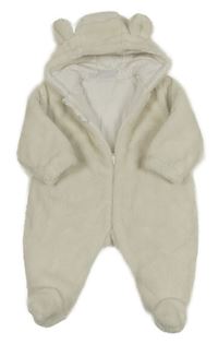 Biela chlpatá zateplená kombinéza s kapucňou BPC