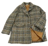 Čierno-hnedý kockovaný úpletový podšitý kabát shein