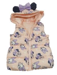 Světlerůžová šusťáková zateplená vesta s Minnie a kapucí Disney