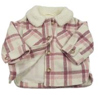 Růžovo-bílá kostkovaná vlněná košilová bunda F&F