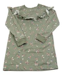 Khaki teplákové šaty s barevnými kvítky H&M