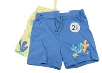 Nové - 2x kraťasy - modré + žluté s podmořským světem 
