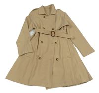 Béžový lehký kabát s páskem a límečkem 