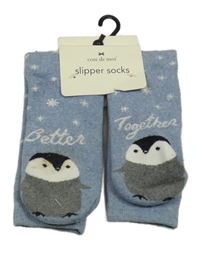 Nové - modré zateplené ponožky s tučňáky