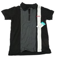 Nové - Čierno-sivo-biele polo tričko s nápisom Matalan