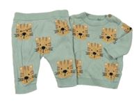 2 set - zelený lehký svetr s leopardy + tepláky Tu