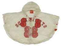 Průhledné pláštěnkové pončo s nápisom a kapucňou