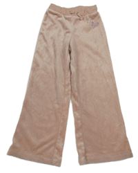 Svetloružové zamatové flare tepláky so srdíčky z kamínků H&M