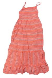 Ružovo-neónově oranžové vzorované ľahké maxi šaty Yigga