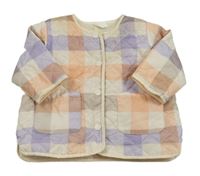 Smetanovo-lila-marhuľová kockovaná prešívaná jesenná bunda H&M
