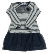 Šedo-tmavomodrá pruhovaná tepláková šatová tunika s tylovou sukní Tchibo