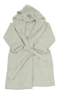 Bílý žebrovaný plyšový župan s kapucí - jednorožec Next