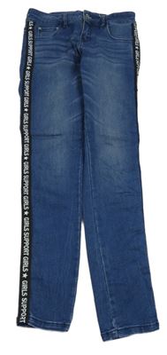 Modré teplákové skinny rifle s nápisy Page one young