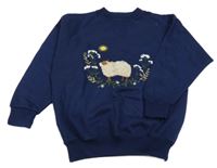 Tmavomodrá mikina s ovcí a kvetmi