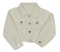 Smotanová rifľová crop bunda s vyšúchaním Shein