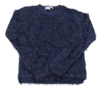 Tmavomodrý chlpatý trblietavý sveter Alive