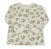 Smetanovo-sivo-ružové plyšové tričko s leopardím vzorom