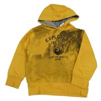 Hořčicovo-čierna mikina s medvěďom a kapucňou Topolino