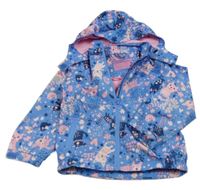 Modro-ružová šušťáková jarná bunda s mačkami a kapucňou Pocopiano