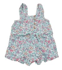 Bílo-světlezeleno-růžový květovaný kraťasový overal Obaibi