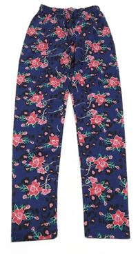 Tmavomodro-růžovo-černé květované legíny 