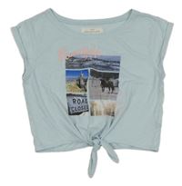 Svetlomodré crop tričko s obrázkami H&M