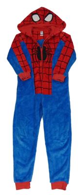 Červeno-tmavomodrá plyšová kombinéza s kapucí - Spiderman Marvel