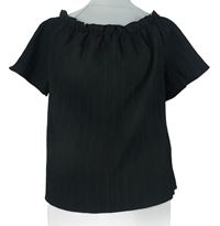 Dámska čierna rebrovaná blúzka s lodičkovým výstřihem Shein