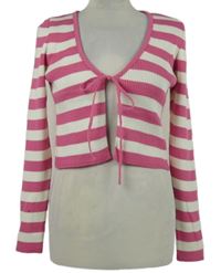 Dámské růžovo-bílé pruhované svetrové bolerko na zavazování Primark 