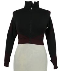 Dámská černo-vínová vzorovaná sportovní crop mikina 