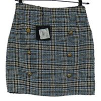 Nové - Dámska modro-béžová kockovaná vlnená sukňa s gombíky Parisian