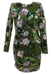 Dámské zelené květované flitrové koktejlové šaty Reserved 