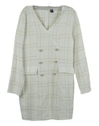 Dámské bílo-zlaté kostkované pletené šaty s gombíky Shein 