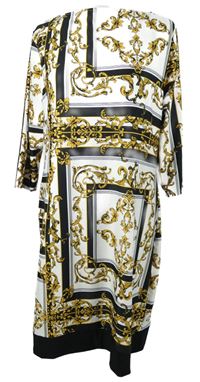 Dámské černo-bílo-okrové vzorované šaty Primark 