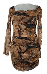 Dámske skořicovo-čierne vzorované tylové řasené šaty Select