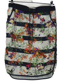 Dámska tmavomodro-biela pruhovaná sukňa s kvetmi Lindex