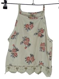 Dámský bílý crop top s květy a krajkou 