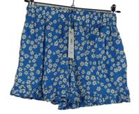 Nové - Dámské modré kytičkované plátěné kraťasy 