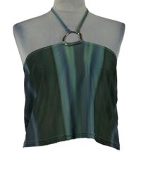 Nové - Dámsky zeleno-modrý pruhovaný tylový crop top so sponou Ego