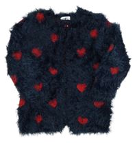 Tmavomodrý chlpatý pletený cardigan so srdiečkami Ladybird