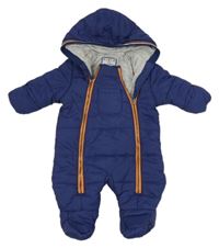 Tmavomodrá šušťáková zimná kombinéza a kapucňou zn. Early Days