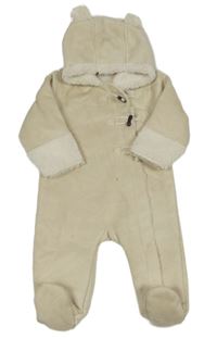 Béžová semišová zateplená kombinéza s kapucňou