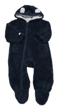 Tmavomodrá chlpatá kombinéza kapucňou