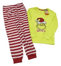 Nové - Neónově zeleno-pruhované fleecové pyžama s Grinchem Primark