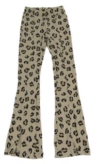 Béžové žebrované flare legíny s flíčky Zara