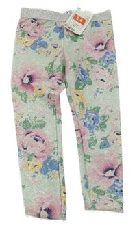 Nové - zelené třpytivé květinové legíny H&M