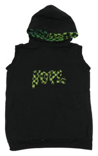 Čierna tepláková vesta s potlačou a kapucňou