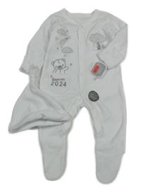 Nové - 2set- biely zamatový overal s obrázkem+ čapica Little nutmeg